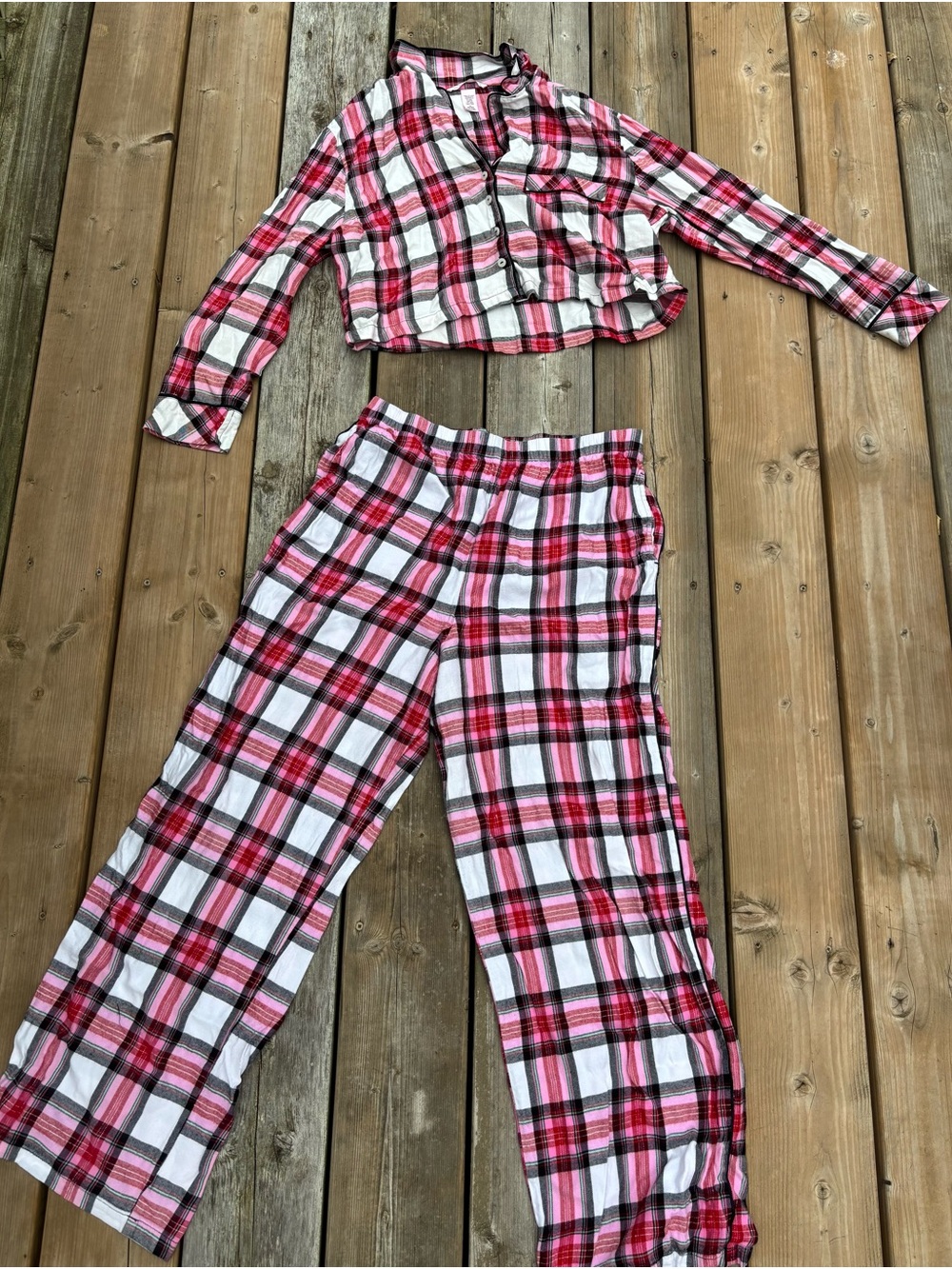 Victoria's Secret Pink & White Plaid Two-Piece Pajama Set